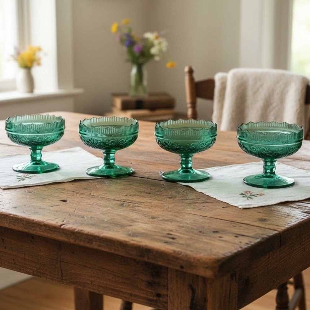 Indiana Tiara Spruce Green Sandwich Set of 4 Champagne / Tall Sherbet